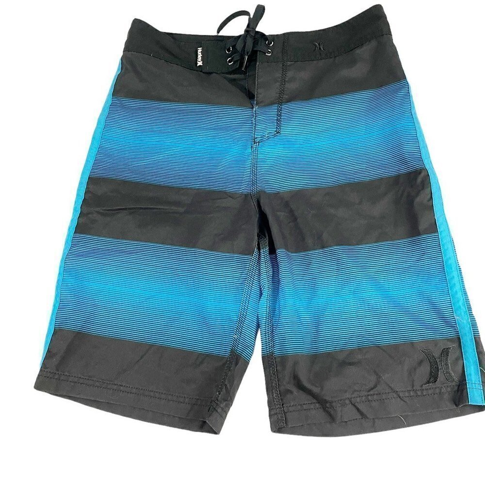 Hurley Board Shorts Mens 29 Blue Black Striped Phantom‎ Swim Trunks Surf Beach